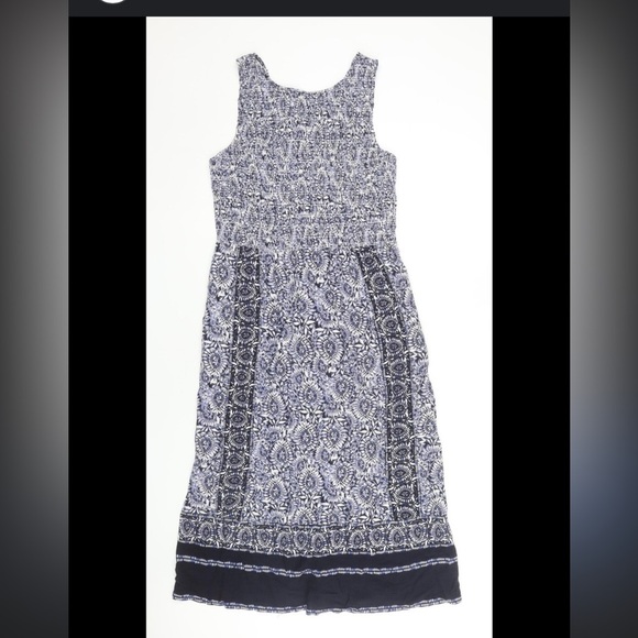Fat Face Blue Anna Batik Midi Dress Blue White Sleeveless with Pockets 18 Short - Picture 3 of 17